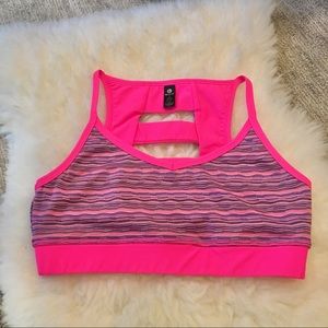 Neon Pink Sports Bra with Retro Stitch Design (S)